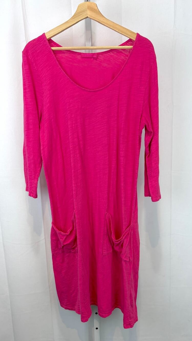 FRESH PRODUCE Slub Cotton Knit Dress Scoop Neck 3/4 Sleeve Pockets Pink Size XL